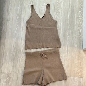 Black Tape_ Tan Pajama Set with Soft Knit Fabric and Relaxed Fit